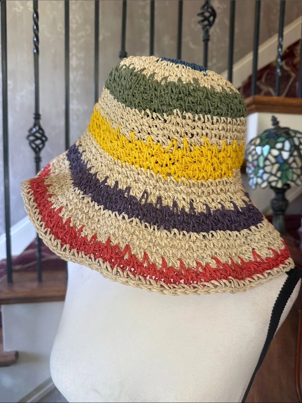 Ladies, multicolor, straw, sun hat, excellent condition